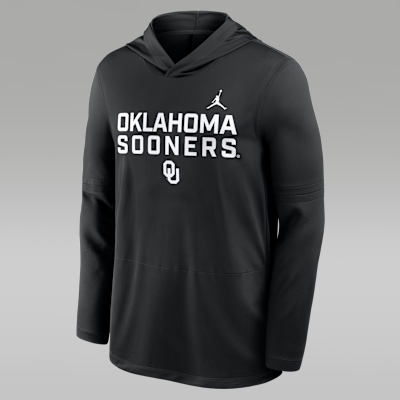 Playera de manga larga universitaria marca Jordan Dri-FIT con gorro para hombre Oklahoma Sideline