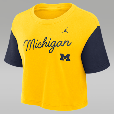 Michigan Script Women's Jordan Brand Dri-FIT College Cropped T-Shirt