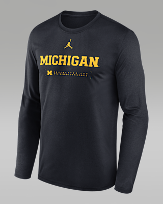 Мужская футболка Michigan Courtside Basketball Shootaround Legend Jordan Brand Dri-FIT College Long-Sleeve для баскетбола