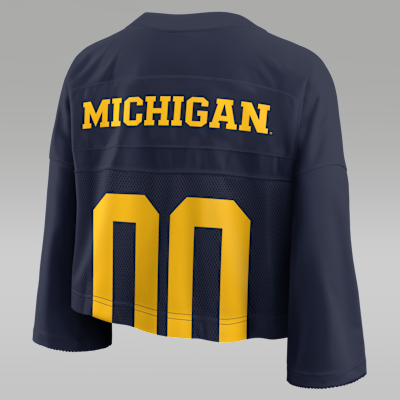 Top cropped universitario marca Jordan Dri-FIT para mujer Michigan Jersey