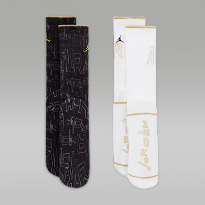 Jordan Black and Gold Crew Socks (2 Pairs) Big Kids Socks