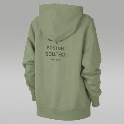 Sudadera sin cierre con gorro forrado de satén Jordan de la NBA para mujer Boston Celtics Flight Fleece
