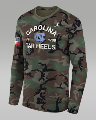 Мужская футболка North Carolina 2025 Military Appreciation Legend Jordan Brand Dri-FIT College Long-Sleeve