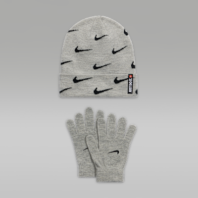 Nike Swoosh Repeat Beanie and Gloves Set