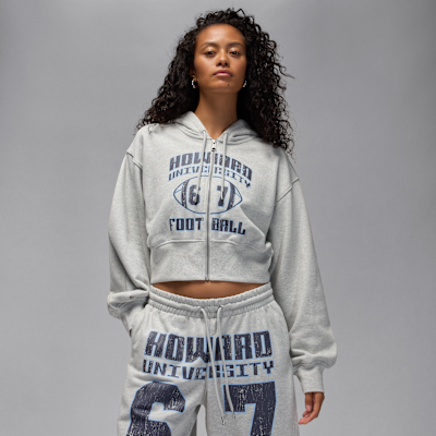 Jordan Flight Fleece x Howard University Women's Full-Zip Cropped Hoodie