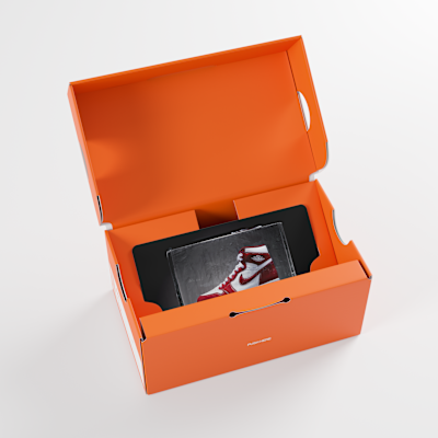 La tarjeta de regalo Nike se envía por correo en una minicaja de tenis Nike