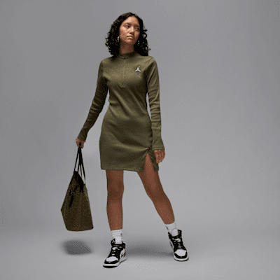 Vestido de manga larga de tejido Knit de medio cierre para mujer Jordan