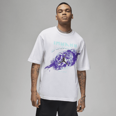 white and purple graphic tee men's