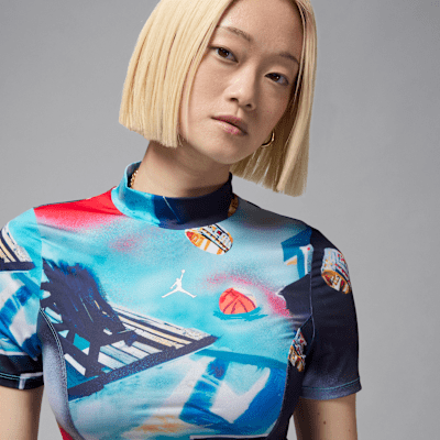 Top cropped de manga corta de teijdo Knit estampado para mujer Jordan