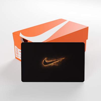 La tarjeta de regalo Nike se envía por correo en una minicaja de tenis Nike