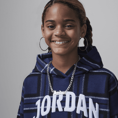 Sudadera con gorro sin cierre con estampado a cuadros para niños talla grande Jordan Brooklyn Essentials