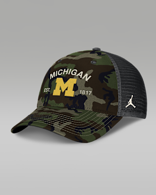 Мужские  Michigan 2025 Military Appreciation Rise Jordan Brand College Trucker Adjustable Hat
