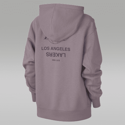 Sudadera sin cierre con gorro forrado de satén Jordan de la NBA para mujer Los Angeles Lakers Flight Fleece