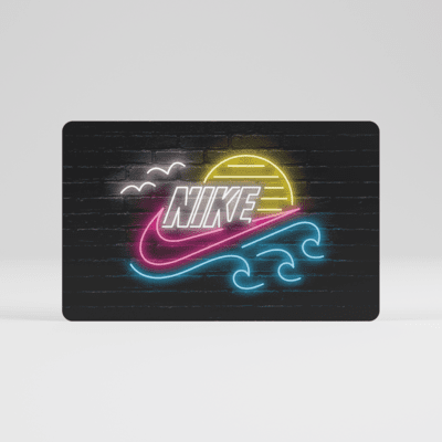 La tarjeta de regalo Nike se envía por correo en una minicaja de tenis Nike