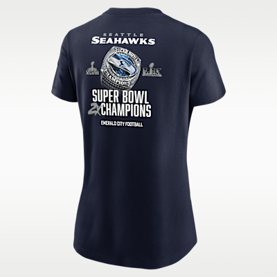 Playera Nike de la NFL para mujer Seattle Seahawks Super Bowl LX Champions Multi Ring
