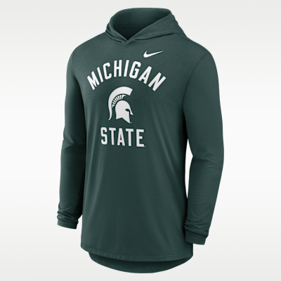 Playera de manga larga universitaria Nike Dri-FIT con gorro para hombre Michigan State Campus Arch