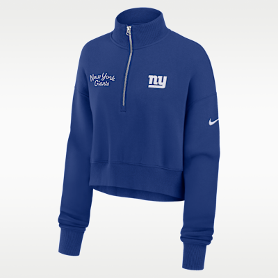 Sudadera de cuello redondo Nike de la NFL cropped con cierre de 1/4 para mujer New York Giants Phoenix