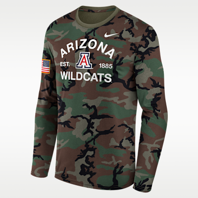 Playera de manga larga universitaria Nike Dri-FIT para hombre Arizona 2025 Military Appreciation Legend