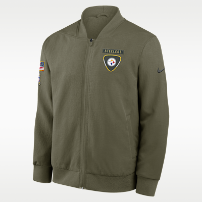 Chamarra bomber Nike de la NFL de cierre completo para hombre Pittsburgh Steelers Salute to Service Sideline