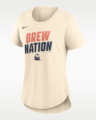 Женская футболка Milwaukee Brewers Team Phrase City Connect Lockup Nike MLB