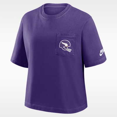 Playera Nike de la NFL para mujer Minnesota Vikings Rewind Pocket Boxy