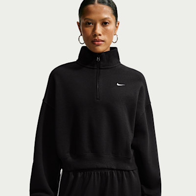 Nike Studio Fleece Orta Kalınlıkta Oversize Çeyrek Fermuarlı Crop Kadın Üstü görsel 3