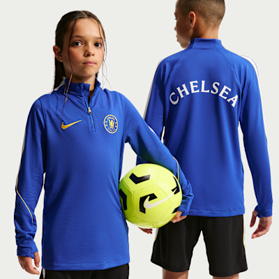 Chelsea FC Strike Nike Dri-FIT Örgü Genç Çocuk Futbol Antrenman Üstü Bright Blue/Beyaz/Midwest Gold