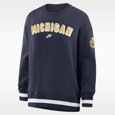Sudadera de cuello redondo sin cierre oversized universitaria Nike para mujer Michigan Legacy Phoenix