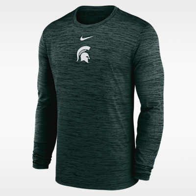 Playera de manga larga universitaria Nike Dri-FIT para hombre Michigan State Sideline Velocity