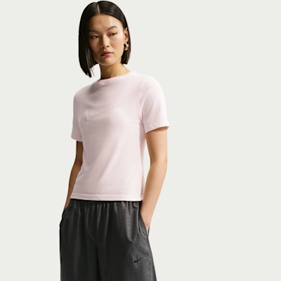 Nike Sportswear Dar Kesimli Kısa Kollu Burnout Logo Kadın Üstü görsel 3