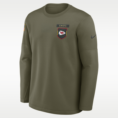 Sudadera de cuello redondo sin cierre Nike de la NFL para hombre Kansas City Chiefs Salute to Service Sideline Triumphant Win Coach