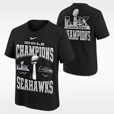 Playera Nike de la NFL para niños talla grande Seattle Seahawks Super Bowl LX Champions Authentic Locker Room