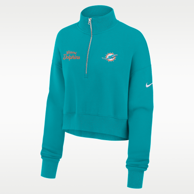Sudadera de cuello redondo Nike de la NFL cropped de cierre de 1/4 para mujer Miami Dolphins Phoenix