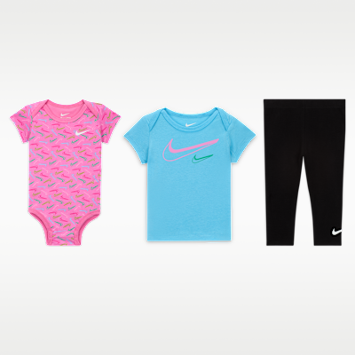 Nike Swoosh Logo Baby (0–9M) 3-Piece Bodysuit Set
