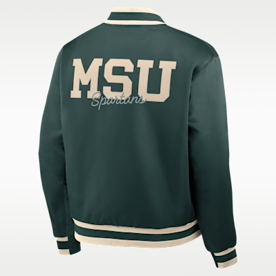 Chamarra bomber universitaria Nike de cierre a presión de largo completo para hombre Michigan State Legacy