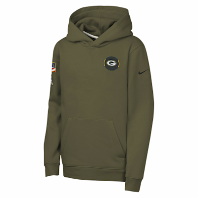 Sudadera con gorro sin cierre "Salute to Service" para niños grandes Nike Club Fleece de la NFL de los Green Bay Packers