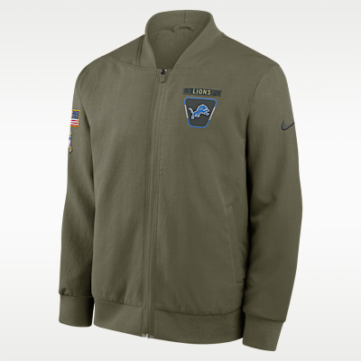 Chamarra bomber Nike de la NFL de cierre completo para hombre Detroit Lions Salute to Service Sideline