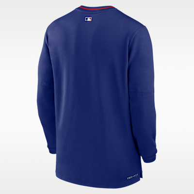 Playera de manga larga Nike Dri-FIT de la MLB de medio cierre para hombre Texas Rangers Authentic Collection