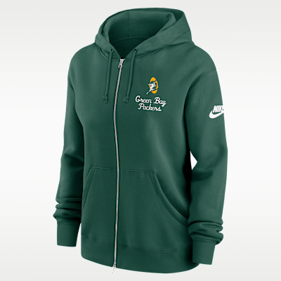 Sudadera con gorro Nike de la NFL de cierre completo para mujer Green Bay Packers Phoenix Rewind