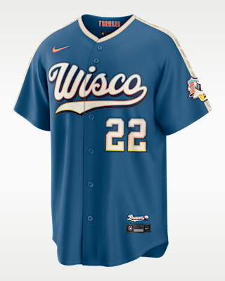 Мужские джерси Christian Yelich Milwaukee Brewers City Connect Nike MLB Stadium Jersey