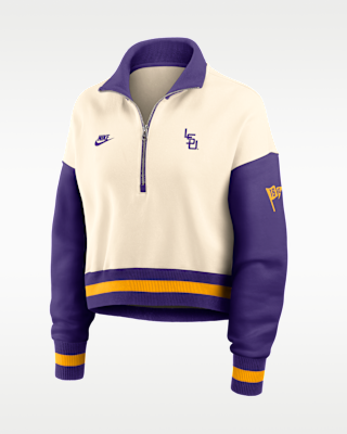 Женские LSU Legacy Nike College Cropped Oversized 1/4-Zip Crew