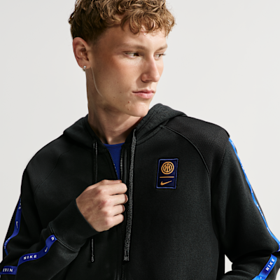 Nike Inter Milan City Side Nike Tam Boy Fermuarlı Erkek Fleece Futbol Kapüşonlu Sweatshirt görsel 3