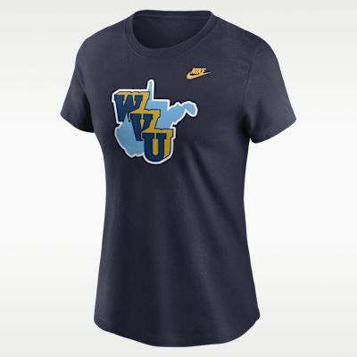 Playera universitaria Nike para mujer West Virginia 1965 Throwback