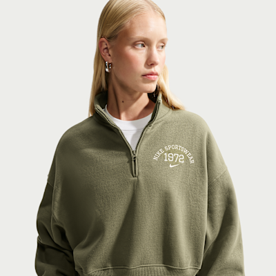Nike Studio Fleece Orta Kalınlıkta Oversize Çeyrek Fermuarlı Crop Kadın Üstü