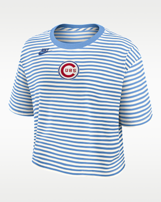 Женская футболка Chicago Cubs Cooperstown Logo Striped Nike MLB Cropped