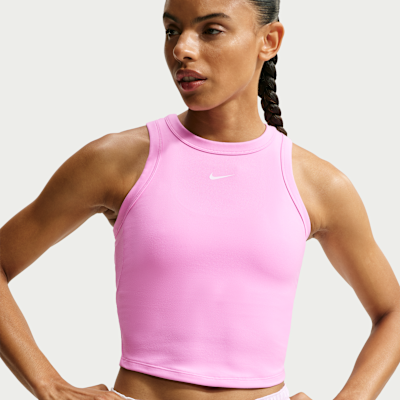 Nike One Fitted Women's Dri-FIT Cropped Tank Top - Pink Rise/White - Size XXS