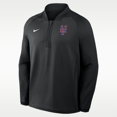 Playera de manga larga Nike Dri-FIT de la MLB de medio cierre para hombre New York Mets Authentic Collection