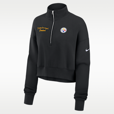 Sudadera de cuello redondo Nike de la NFL cropped de cierre de 1/4 para mujer Pittsburgh Steelers Phoenix