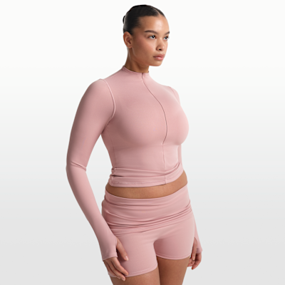 Playera de manga larga con cuello alto de medio cierre para mujer NikeSKIMS Matte