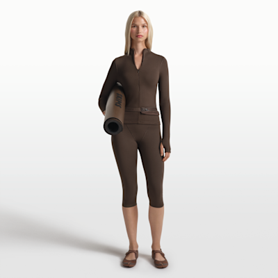 NikeSKIMS 매트 여성 하프집 모크넥 긴팔 탑